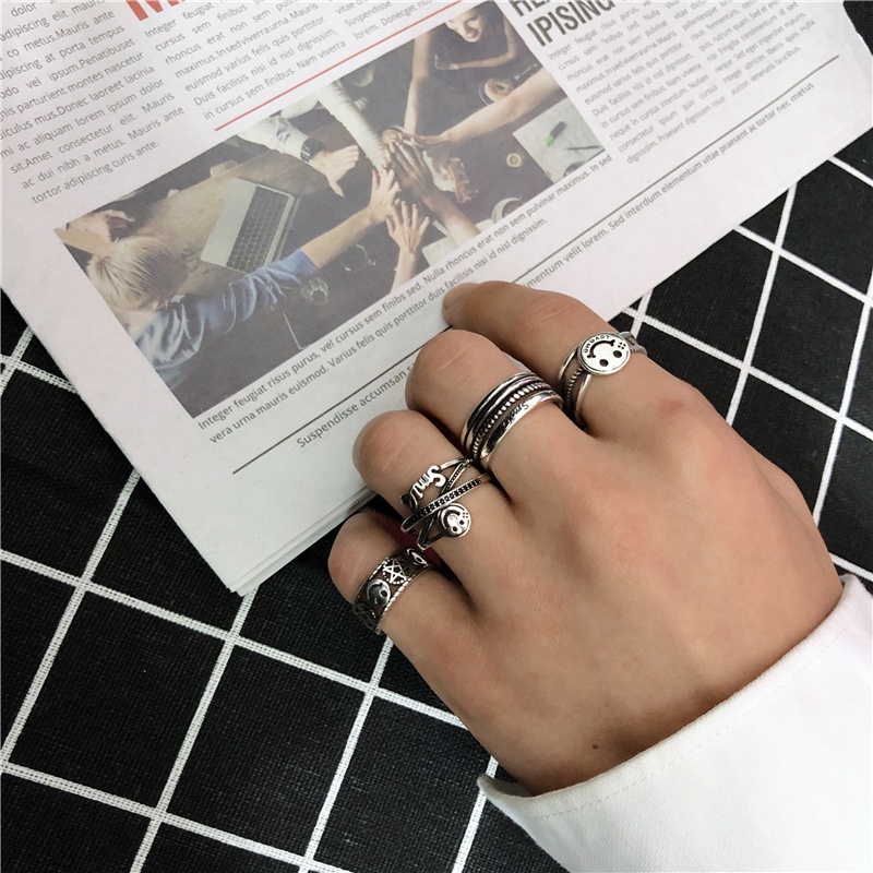 Nhẫn Hở Hình Mặt Cười Phong Cách Hip Hop Hàn Quốc Sáng Tạo