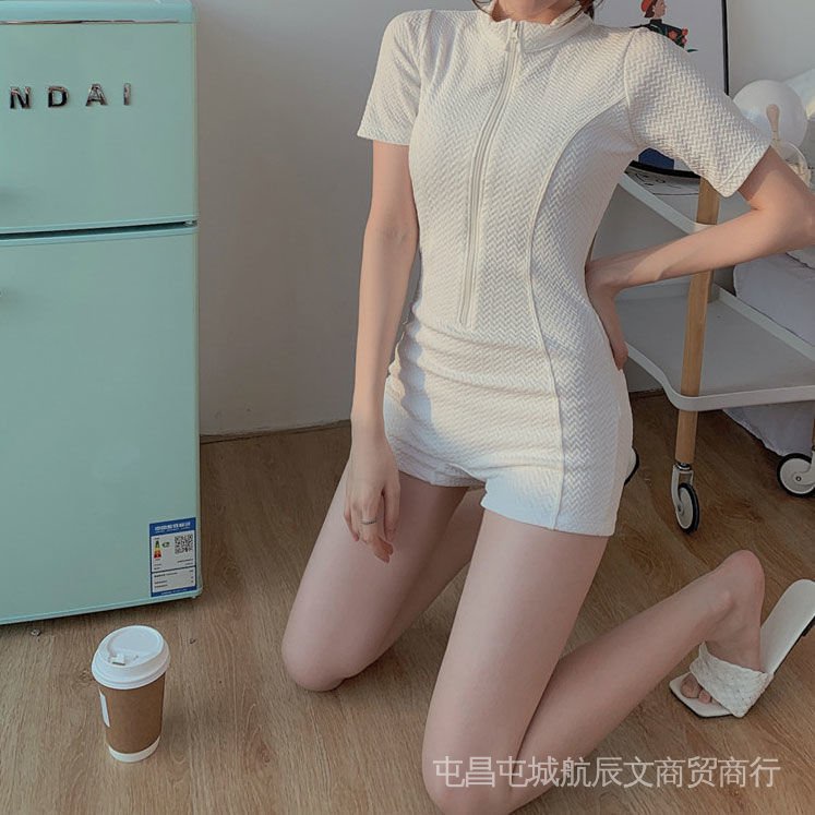 Moki Bộ Đồ Bơi Liền Thân Ôm Dáng Màu Trắng Đen Trơn Thời Trang Mùa Xuân Cho Nữ