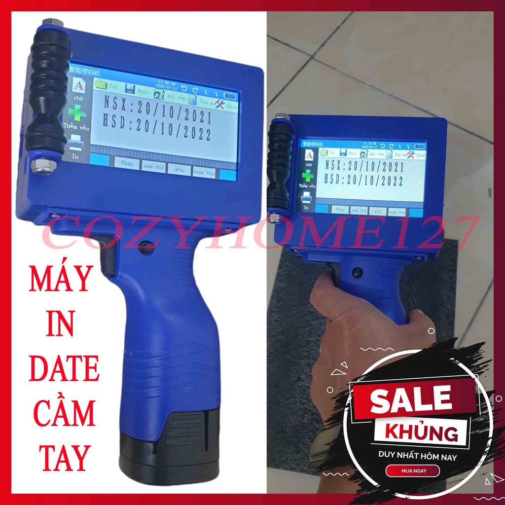 Máy in date,dập date,mã vạch, hạn sử dụng cầm tay tiện dụng cho cơ sở sản xuất hàng hóa bảo hành 12 tháng