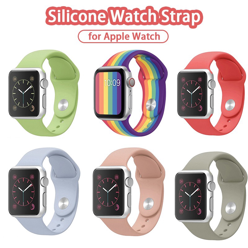 Silicone Watch Band for Apple Watch Series 6 / SE Straps Soft Rubber Silicone Sport Bands Rainbow Straps Fit Apple Watch