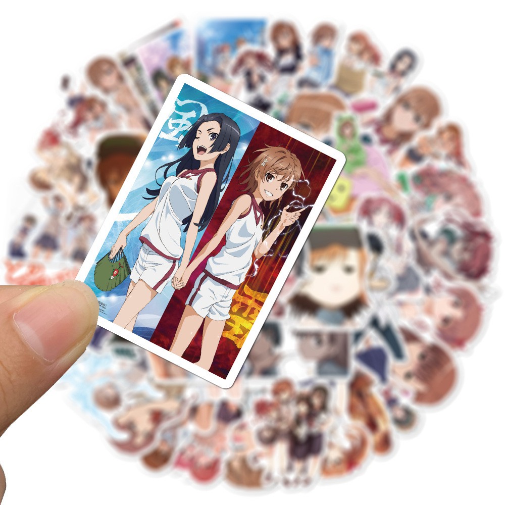 Set 50 miếng sticker dán trang trí chống thấm hình các nhân vật trong Toaru Kagaku no Railgun