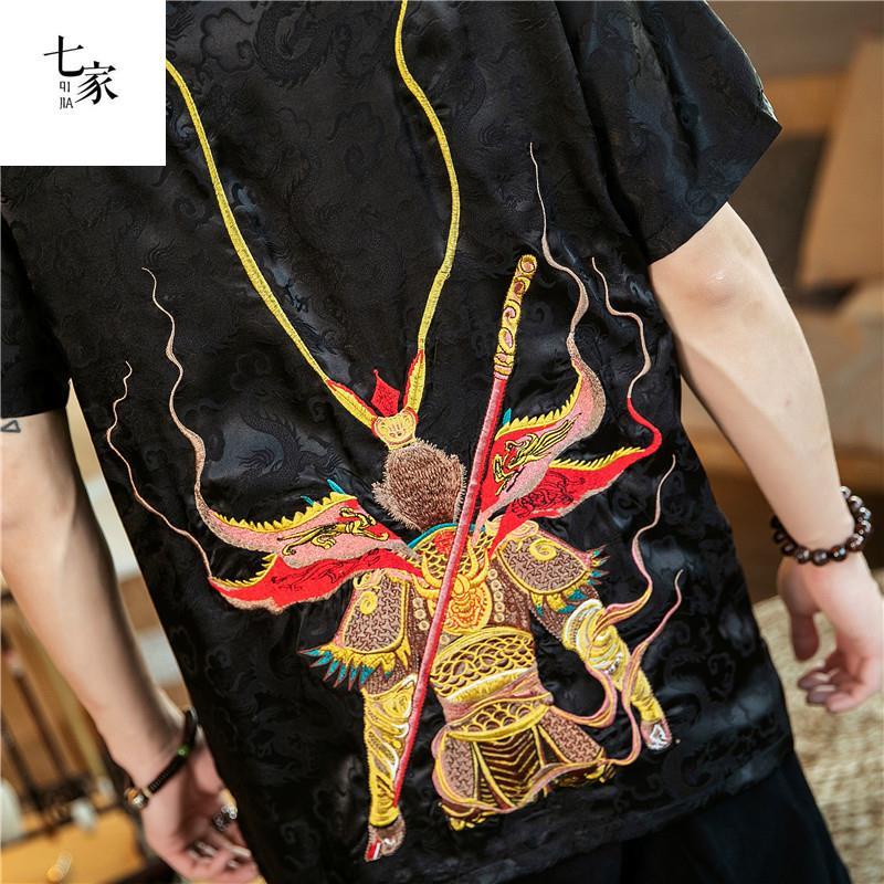 Áo Thun Thêu Hình Rồng Phong Cách Trung Hoa Cổ Điển Thời Trang Mùa Hè Cho Nam