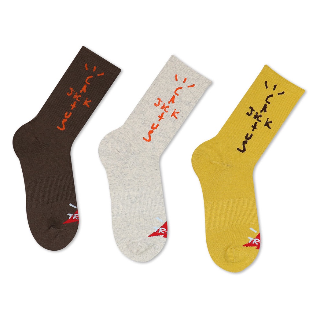 Vớ Tất Cotton Travis Scott Trơn In Hình Xương Rồng Màu Trắng/Vàng/Đen Phong Cách Thể Thao