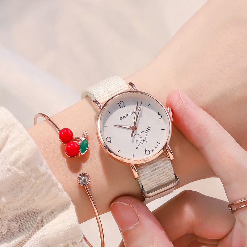 Đồng Hồ Đeo Tay Dây Vải Nylon Chống Thấm Nước Màu Cầu Vồng Xinh Xắn Cho Nữ
