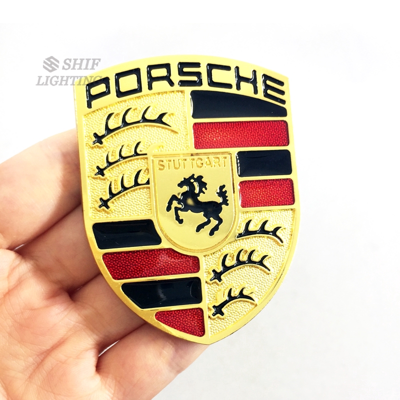 Logo hình ngựa bằng kim loại màu vàng dán trang trí xe hơi Porsche