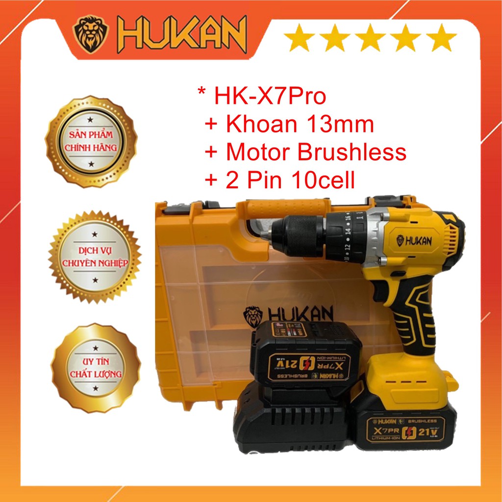 Máy khoan pin HUKAN 21V X7PRO không chổi than siêu khỏe 3 chức năng hàng cao cấp