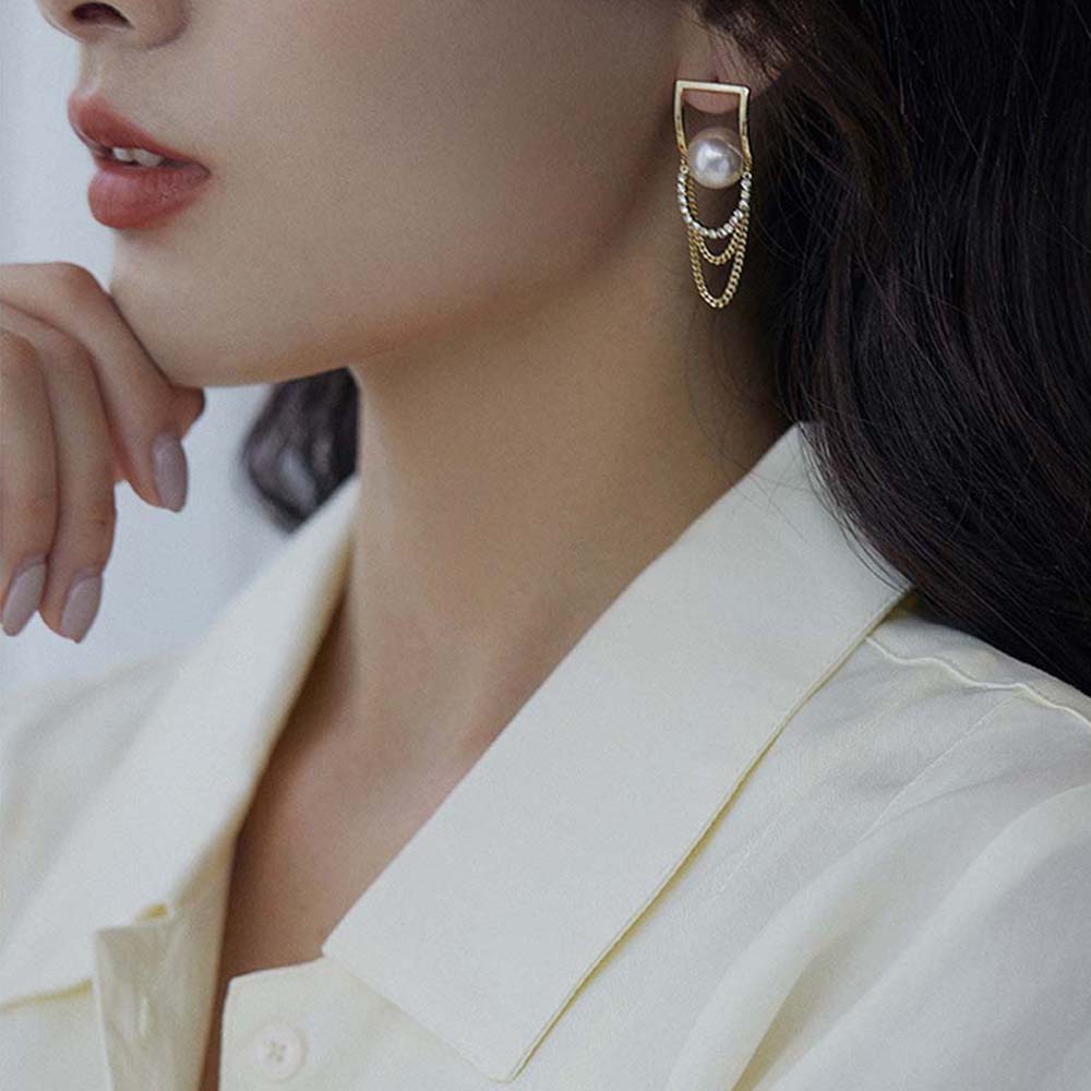 USNOW Simple Pearl Stud Earrings Cool Style Fashion Jewelry Long Chain Earrings Women Trendy Tassel Korean Temperament Girls Copper/Multicolor