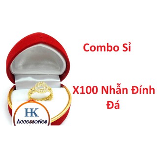 Combo sỉ 100 nhẫn kim tiền đính đá mặt đồng tiền