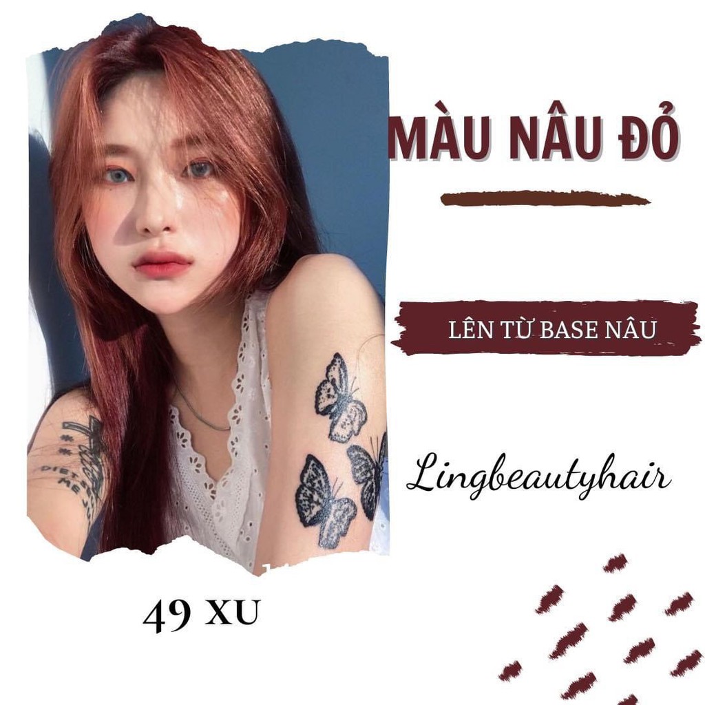 Thuốc nhuộm tóc màu nâu đỏ kèm oxy và gang tay- Lên được từ nền nâu