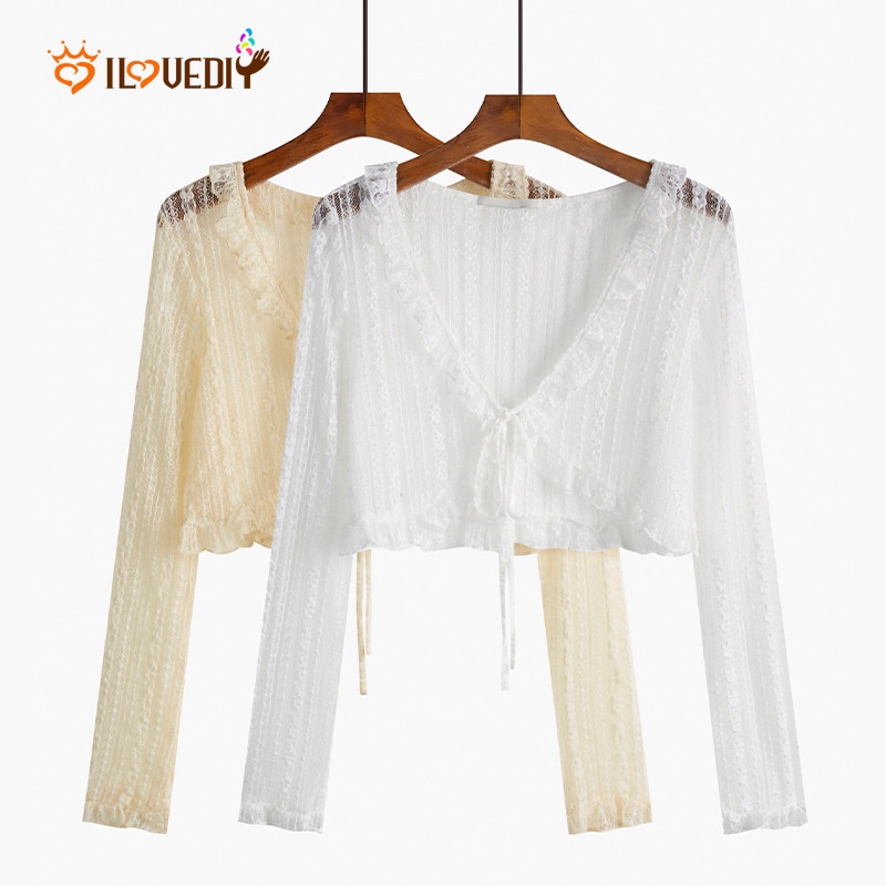Áo Khoác Cardigan Nữ Phối Ren Thắt Nơ Thời Trang