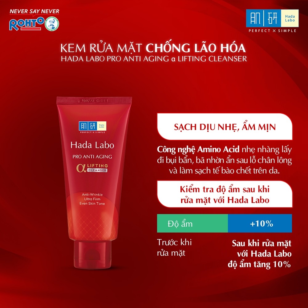 Sữa Rửa Mặt Dưỡng Chuyên Biệt Chống Lão Hóa HADA LABO Pro Anti Aging Cleanser Đỏ 80g