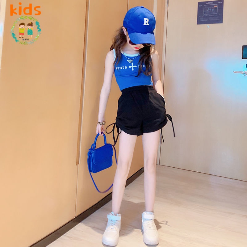 Set Đồ Thể Thao Mùa Hè 2022 Gồm Áo Ba Lỗ + Quần Ngắn Phong Cách Phương Tây Cho Bé Gái 3-5 - 8-10 - 12-13 Tuổi