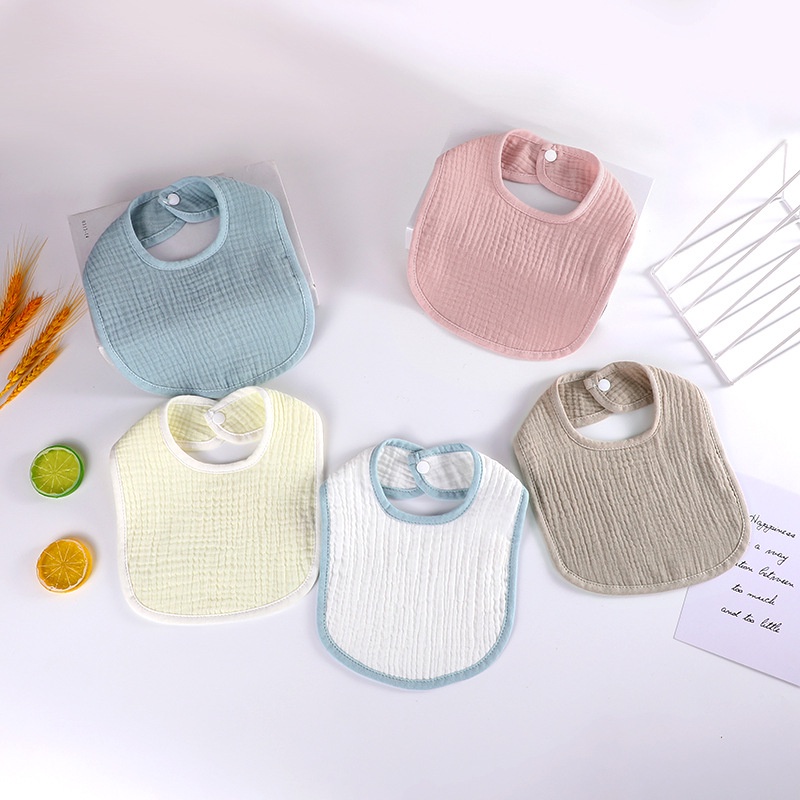 Yếm ăn Cotton cổ tròn màu trơn chống thấm nước thời trang mới cho bé