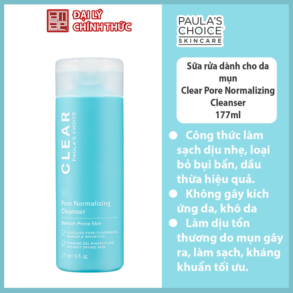 Sữa rửa mặt ngăn ngừa làm sạch mụn và se khít lỗ chân lông Paula’s Choice Clear Pore Normalizing Cleanser 177ml M6002