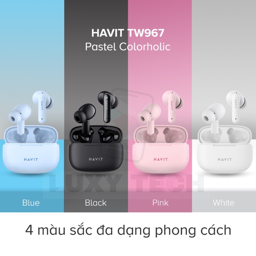 Tai Nghe Bluetooth TWS HAVIT TW967 BT 5.1, Thiết Kế Công Thái Học HĐ, Driver 10mm - Chính Hãng BH 12 Tháng