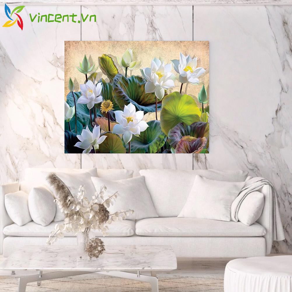 Bộ Tranh Đính Đá 5d Tự Làm Hình Hoa Sen Trắng