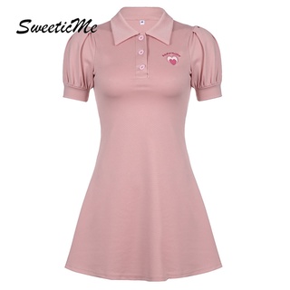 Đầm sweeticme tay phồng chiết eo thời trang trẻ trung cho nữ 2022