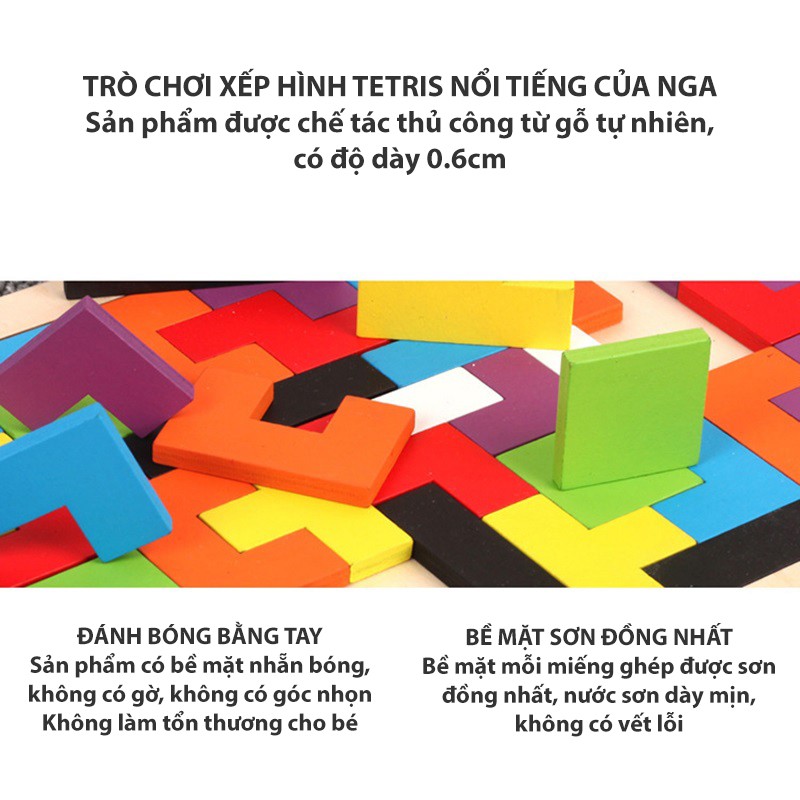 Trò Chơi Xếp Hình bằng gỗ TETRIS nổi tiếng của Nga, phát triển trí thông minh cho bé