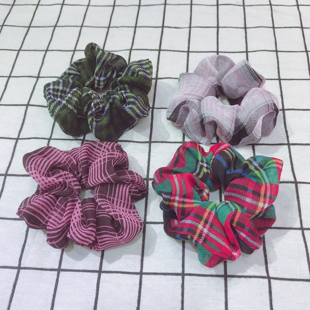 Dây cột tóc scrunchies caro voan cực xinh[ Hot Tren ]