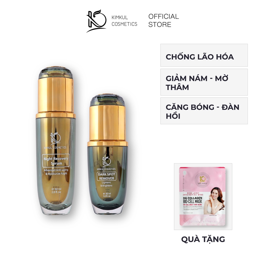 Bộ 2 Serum xóa nám chống lão hóa KimKul gồm Night Recovery 60ml + Dark Spot Remover 30ml