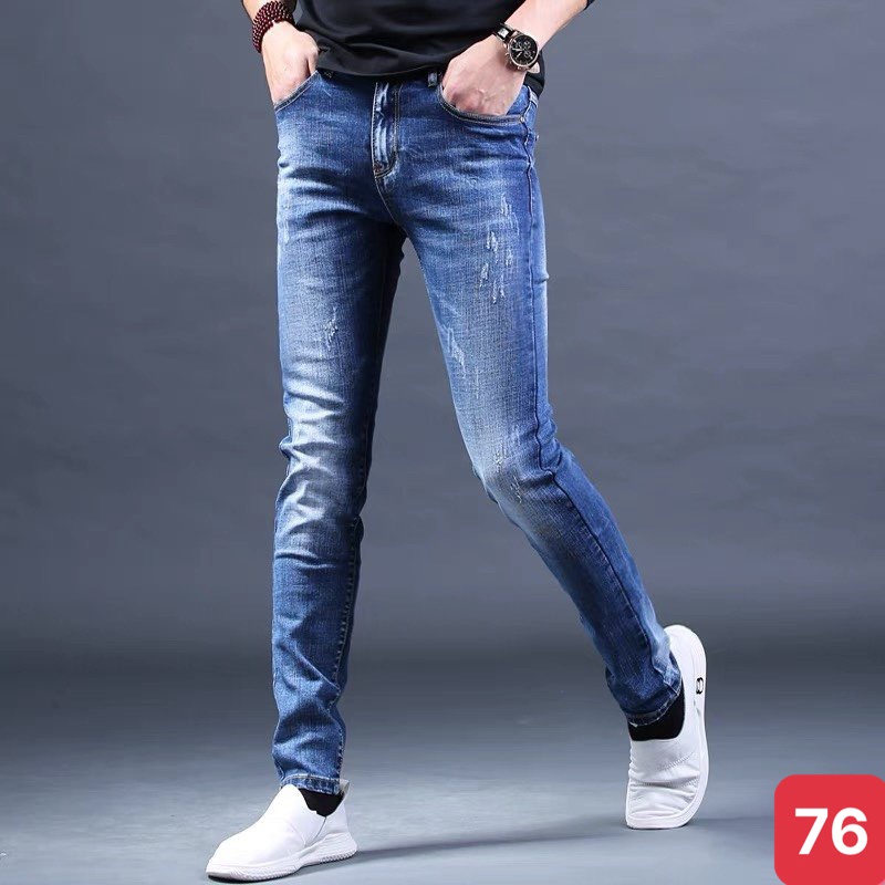 Quần jean nam không rách gối màu xanh đậm trơn chất jeans bò cao cấp co dãn 4 chiều rin form dáng skinny ADO Q132 mới