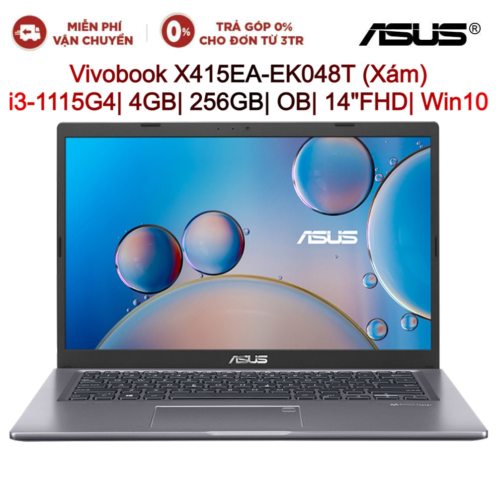 Laptop ASUS Vivobook X415EA-EK048T i3-1115G4| 4GB| 256GB| OB| 14&quot;FHD| Win10 (Xám)