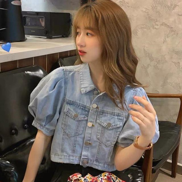 Áo Khoác Denim Mỏng Dáng Rộng Tay Phồng Thời Trang Xuân Thu Phong Cách Hàn Quốc Hàng Mới Dành Cho Bạn Nữ