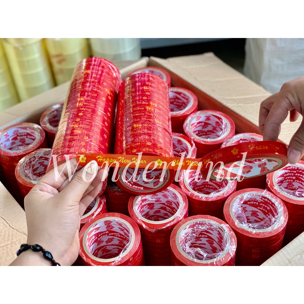 Băng keo in chữ CHÚC MỪNG NĂM MỚI kích thước 15mm x 54m