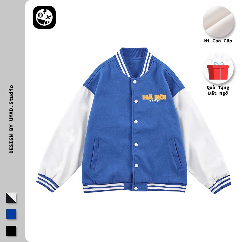 Áo khoác Bomber UMAD Hà Nội Under form rộng phông Unisex nam nữ kiểu Varsity Jacket vải nỉ bông cotton
