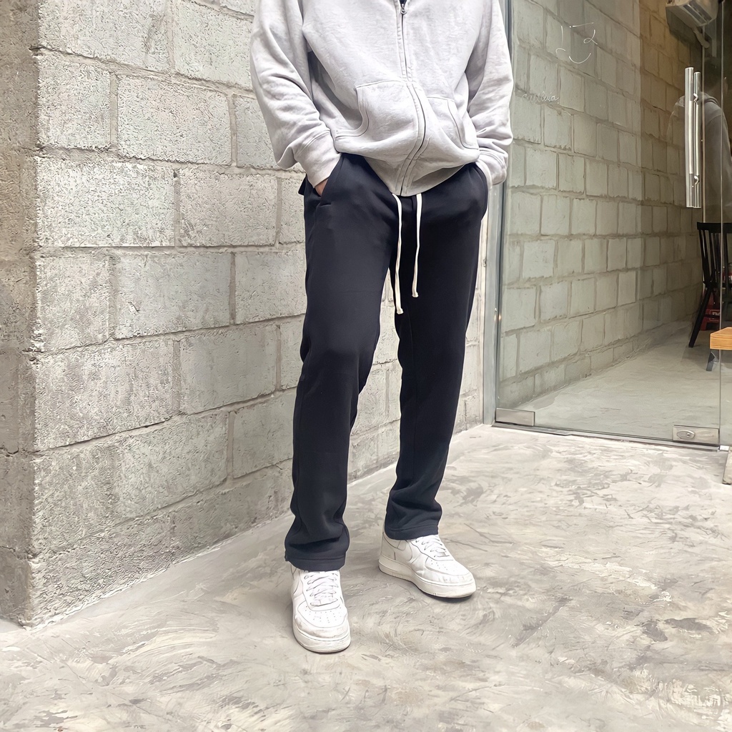 Quần Sweatpants jogger nam màu xanh đen ống xuông có dây rút unisex nỉ bông dày dặn.