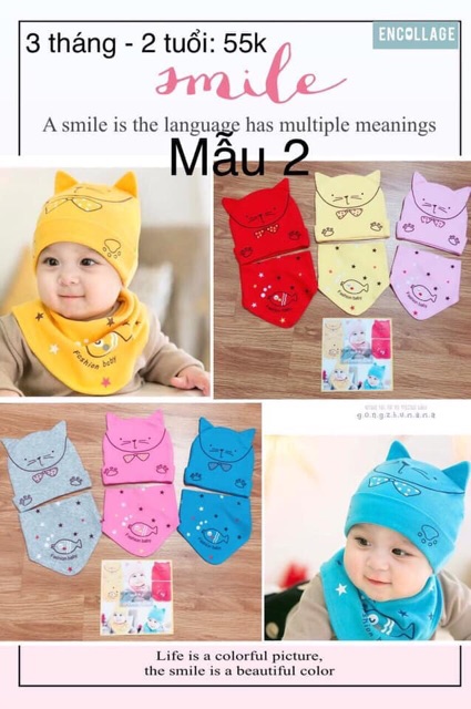 SÉT  KHĂN MŨ YẾM COTTON CHO BÉ