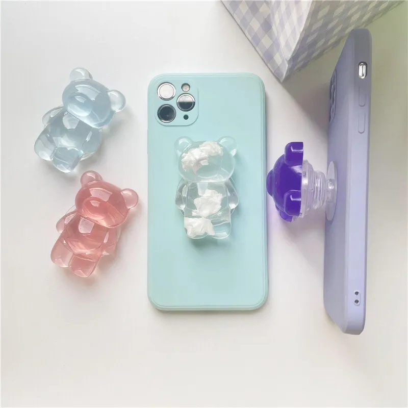 Giá Đỡ Điện Thoại Cầm Tay Hình Gấu Pha Lê 3D Tự Dính Có Thể Thu Gọn Cho iPhone &amp; Android