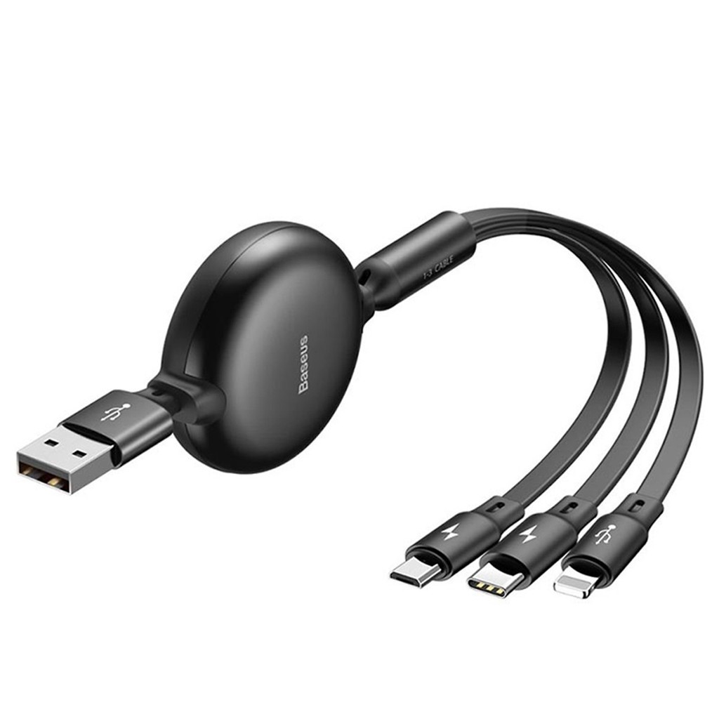 Cáp sạc dây rút Baseus Little Octopus LV391 tích hợp 3 đầu Type C / Micro USB/ Lightning 3.5A 1.2M