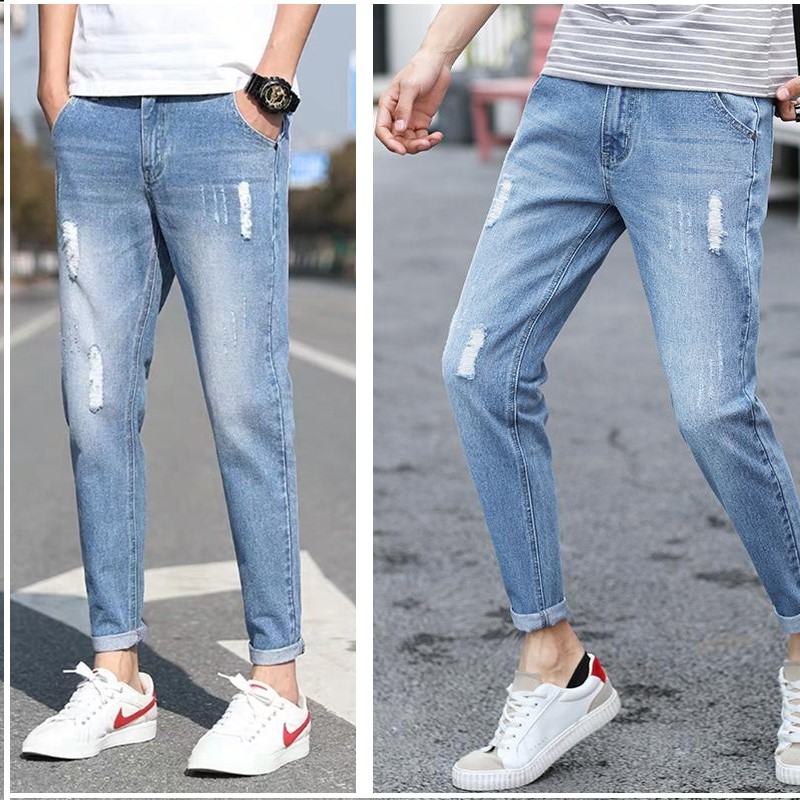 Quần Jeans Dài Rách Gối Thời Trang Dành Cho Nam