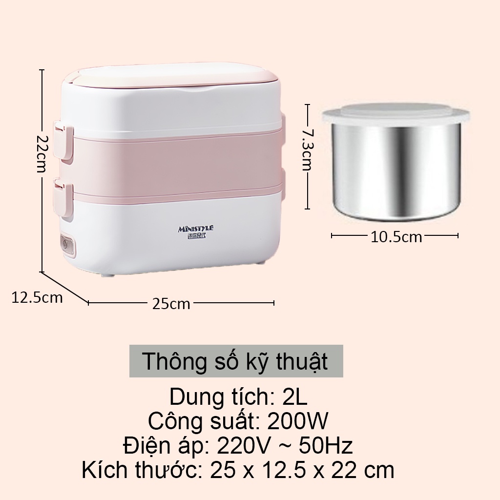 Hộp cơm cắm điện văn phòng Ministyle an toàn sức khỏe Hộp cơm giữ nhiệt 3 tầng hâm nóng và nấu chín thức ăn