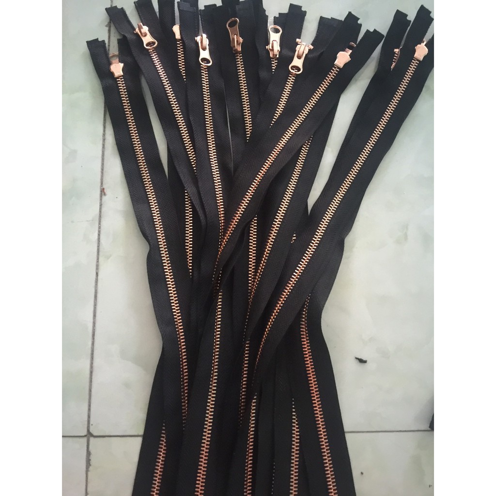 Dây kéo khóa đen răng Đồng Vàng đậm-40cm, đồng vàng nhạt-44cm-54cm-68cm