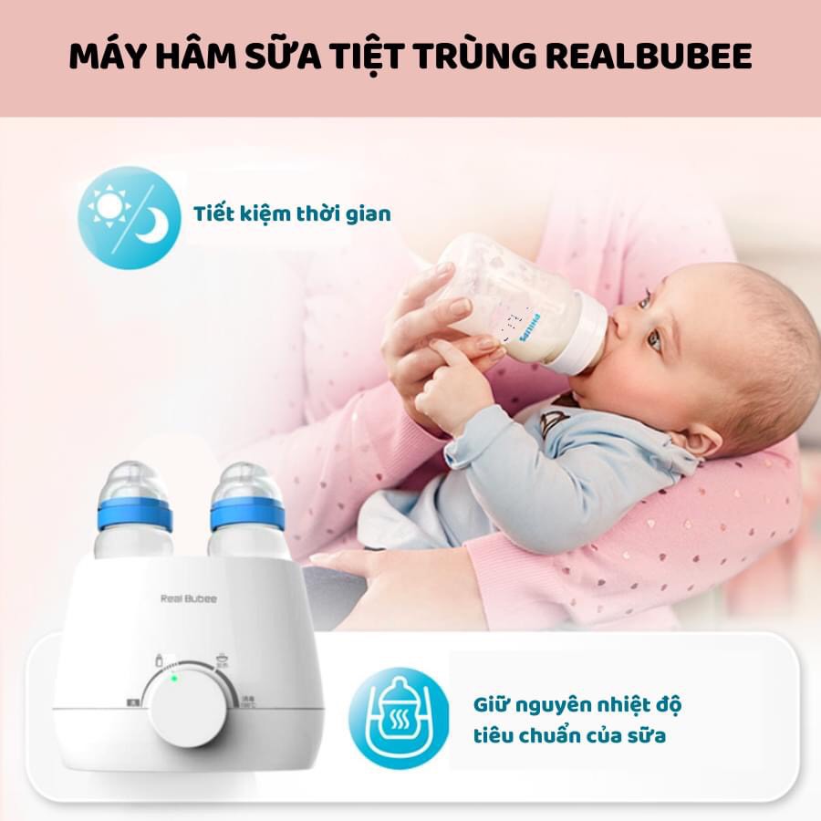 Máy Hâm Sữa Tiệt Trùng Đa Chức Năng Real Bubee - Tặng Bộ Dụng Cụ Vệ Sinh Và Gắp Bình Sữa