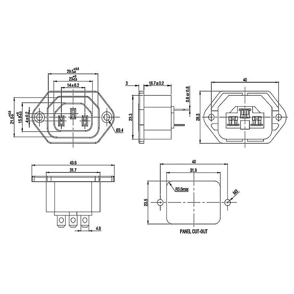 Đầu Nối Nguồn Điện 15a / 250v 3pin 05231 Ac Iec C13 C14