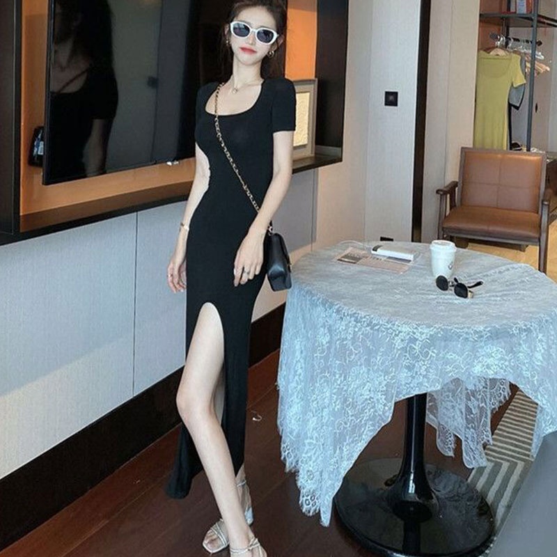 Đầm YEYA cổ vuông tay ngắn xẻ tà phong cách Hàn Quốc mới cho nữ