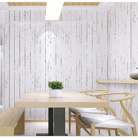 Decal giấy dán tường giả ván trắng khổ 45cm keo sẵn