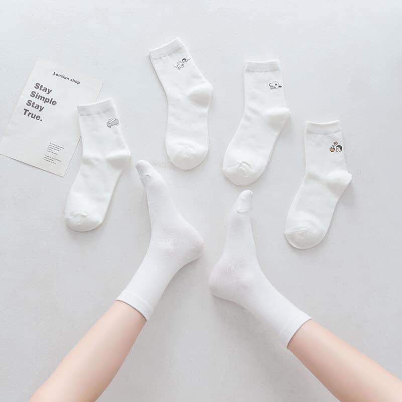 Vớ Tất Trắng Cao Hình  Chất Cotton Kháng Khuẩn Freesize Nam Nữ 36-42 MRSOCKS VC003