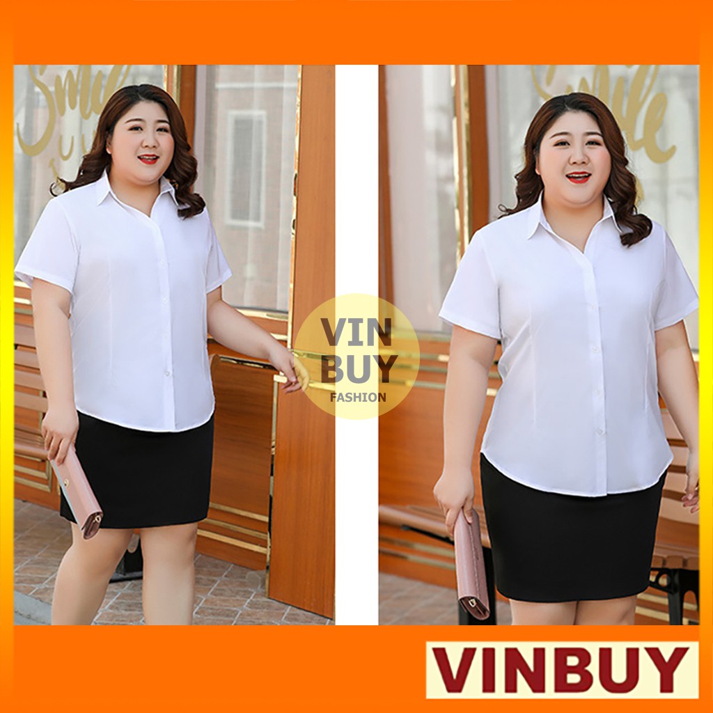 Áo sơ mi bigsize nữ tay ngắn, màu trắng, vải mềm, mịn, dày dặn