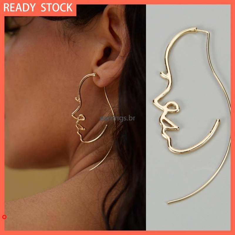 Brincos Rostos Arte Abstrata Minimalista Brincos Oco Oscila Moda Feminina Acess Rios / Abstrato Rosto Da Arte Brincos Minimalista Estilo De Ouro Cor Prata Oco Brincos Pendurados Mulheres Acessórios Da Moda