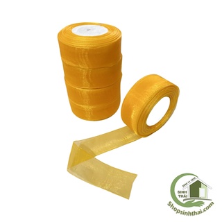 Ruy băng vải voan lưới nhũ viền, màu vàng cam [ set 5 mét x bản rộng 4cm ]