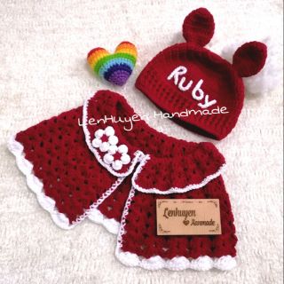 Set áo choàng và nón len handmade cho  bé