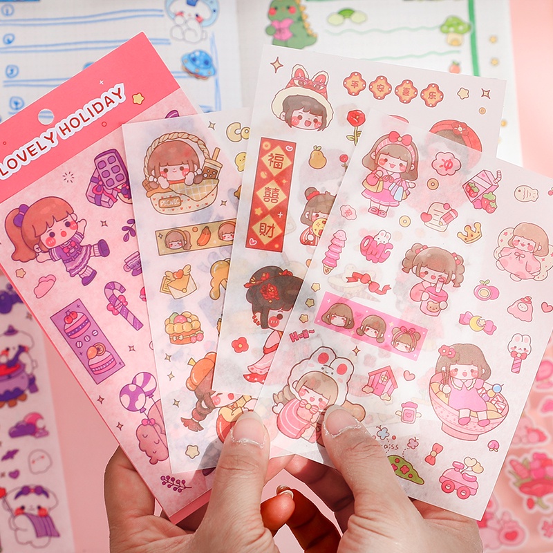 Set 4 Tấm Sticker Washi Họa Tiết Hoạt Hình Kawaii Trang Trí Sổ Tay