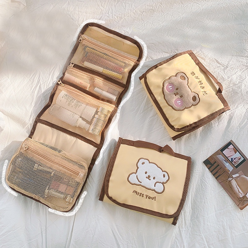 Túi Đựng Mỹ Phẩm / Đồ Vệ Sinh Cá Nhân Họa Tiết Hoạt Hình Gấp Gọn Tiện Lợi Dành Cho Đi Du Lịch