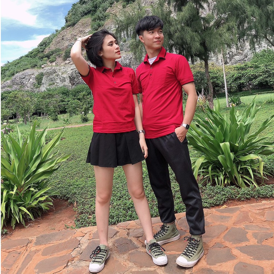 Áo phông nam nữ Polo có cổ phối viền đẹp, vải thun cotton 100%, co giãn, mặc siêu mát