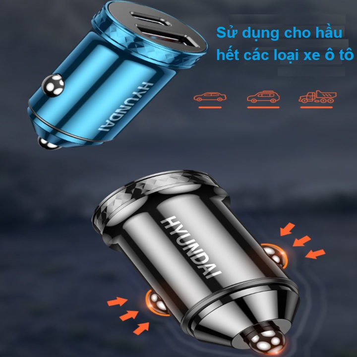 Tẩu sạc nhanh ô tô Hyundai HY-40C tích hợp 2 cổng sạc - HÀNG CHÍNH HÃNG