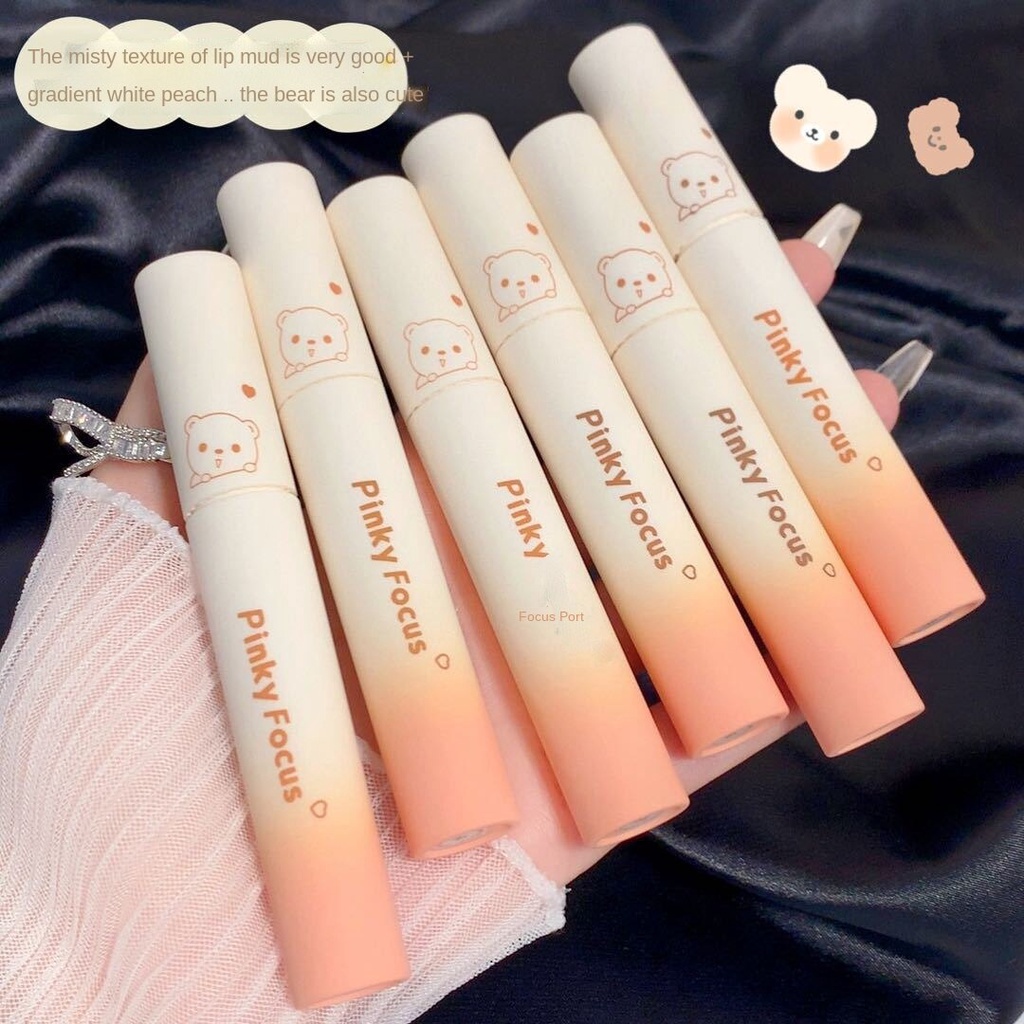 【Sản phẩm mới】Son Môi Pinkyfoucus Chất Nhung Lì Thiết Kế Vỏ Hình Gấu Nhỏ Nhắn Xinh Xắn